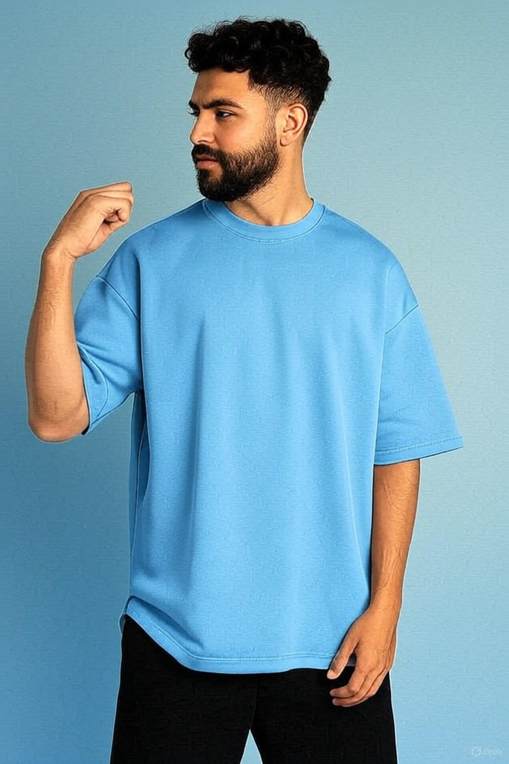 Cozy Baby Blue Bliss: Oversized 260GSM French Terry Tee