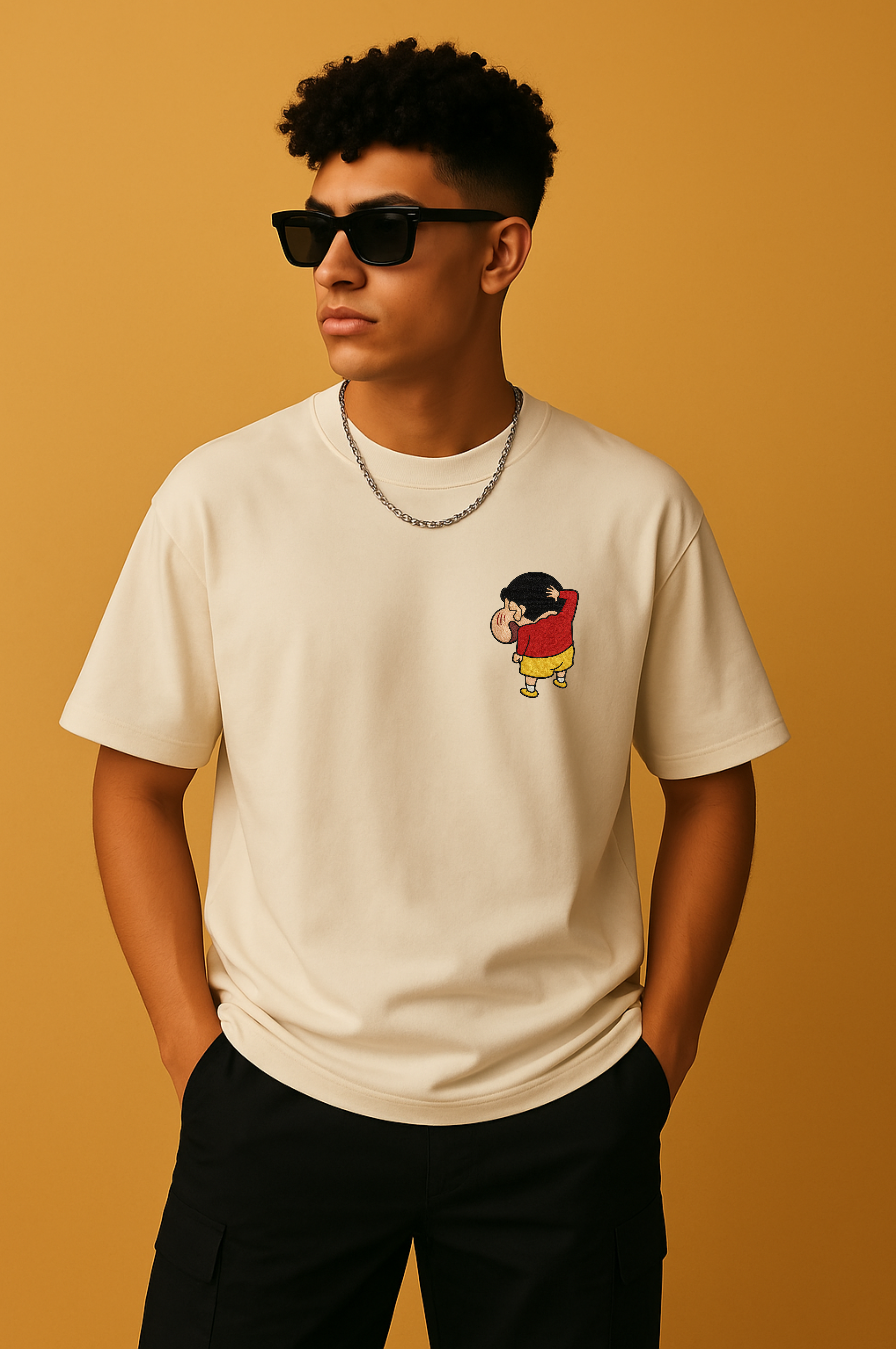 SHINCHAN | Detailed EMBROIDERY Unisex Oversize Tee(240 GSM), 100% Cotton