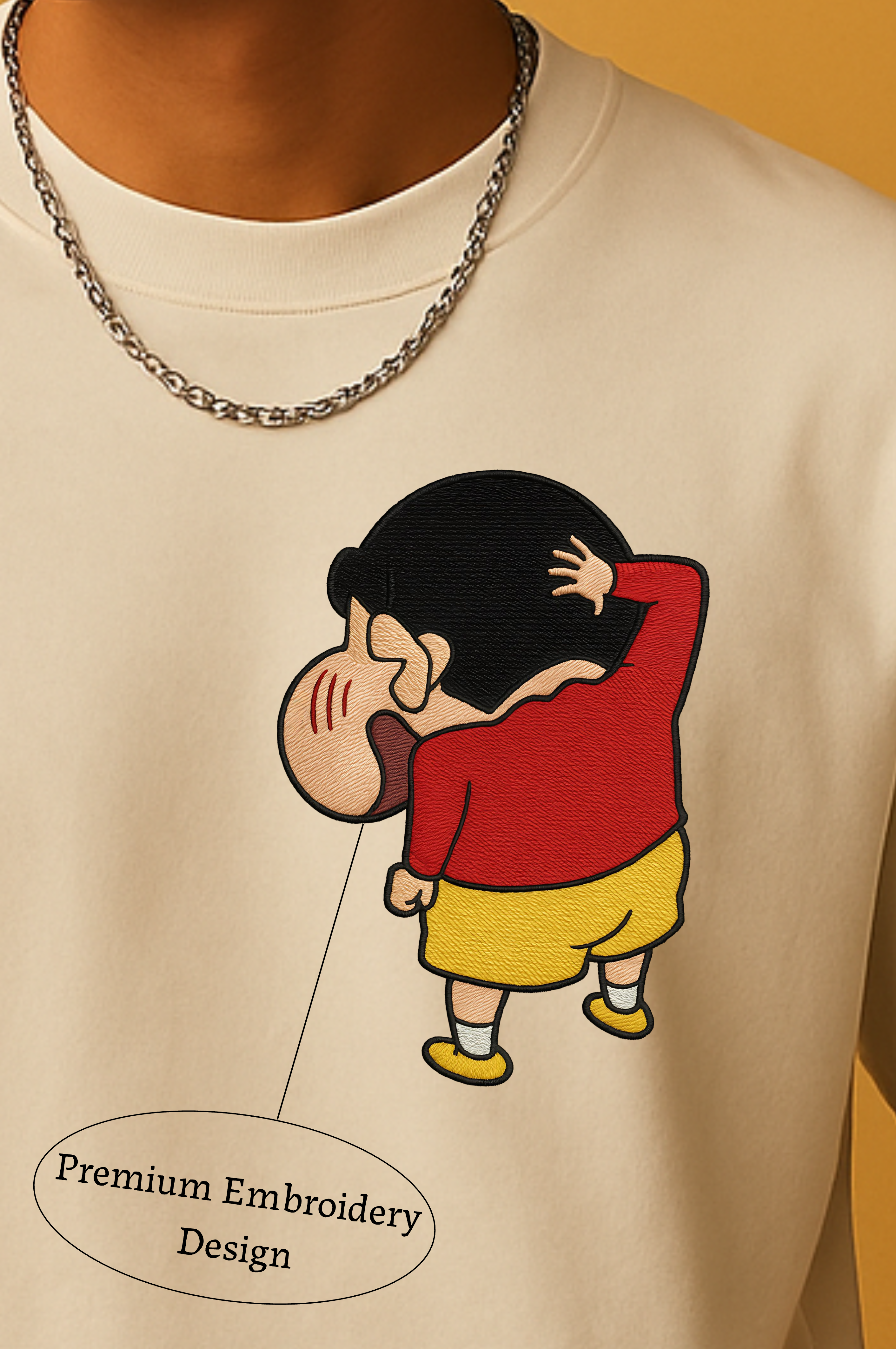 SHINCHAN | Detailed EMBROIDERY Unisex Oversize Tee(240 GSM), 100% Cotton